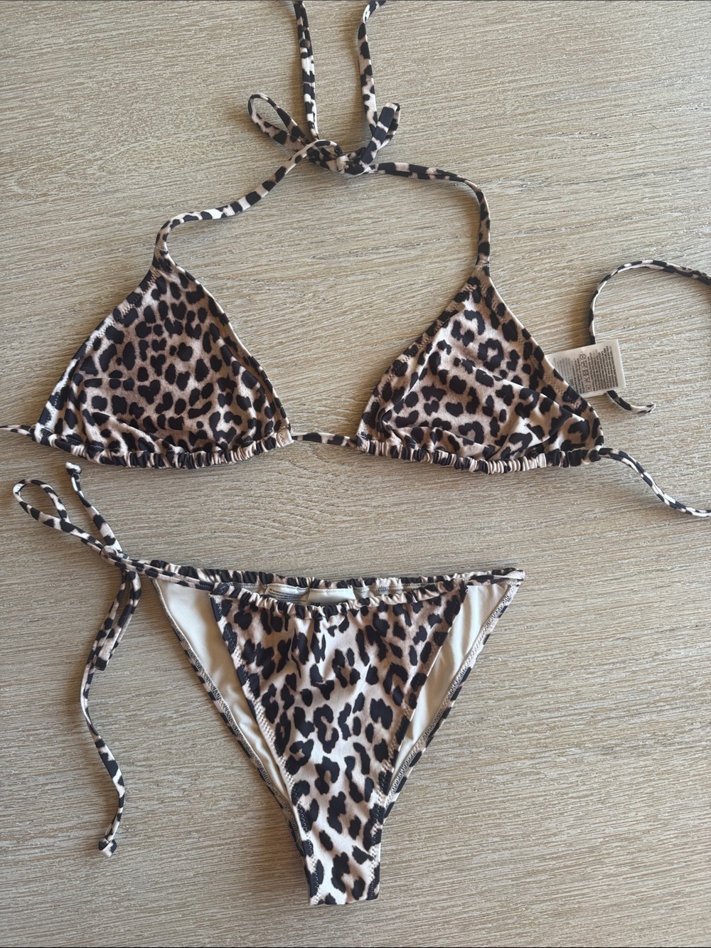 H&M Leopard Print Triangle Bikini Set in Beige and Black
